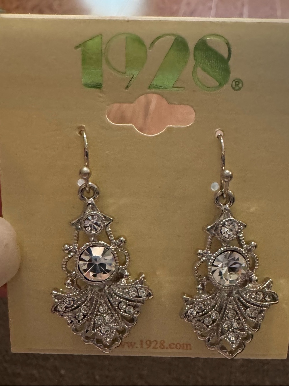 1928 Silver Crystal Filigree Drop Earrings